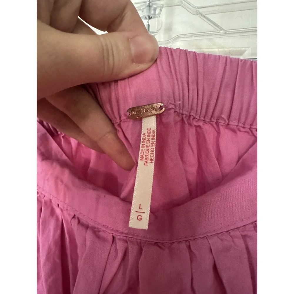 Free People Lowen Midi Skirt Sugar Magnolia Pink Pleated Billowy A-line Sz L
